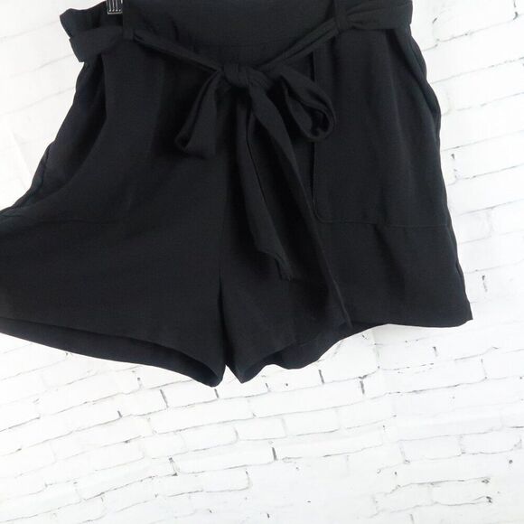 A NEW DAY BLACK RAYON HIGH WAIST SHORTS WITH POCKETS AND FRONT TIE DETAIL SIZE L - Picture 5 of 7